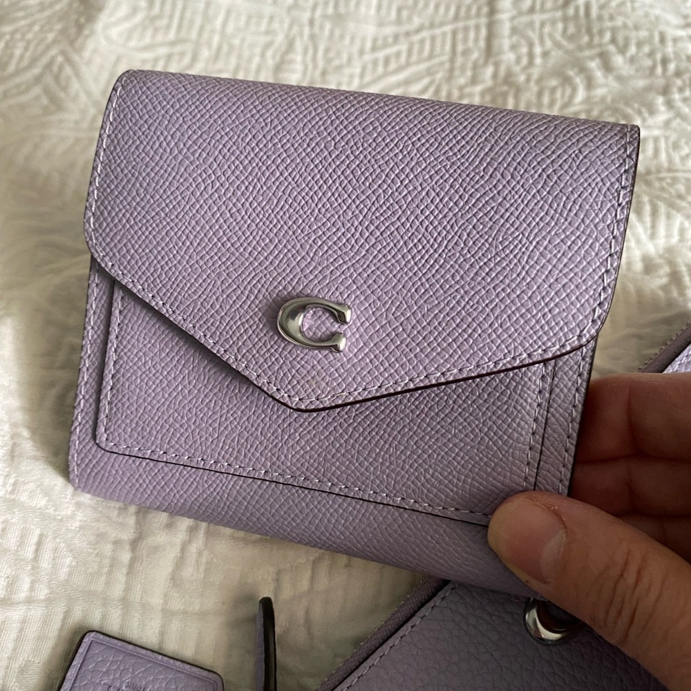 NWOT Coach Wristlet Zip Clutch & Mini Wallet Set Iris Purple/Silver - Picture 4 of 11